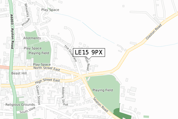 LE15 9PX map - large scale - OS Open Zoomstack (Ordnance Survey)