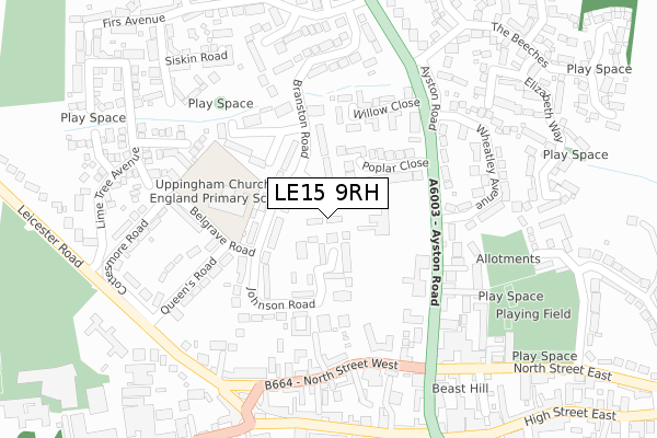 LE15 9RH map - large scale - OS Open Zoomstack (Ordnance Survey)