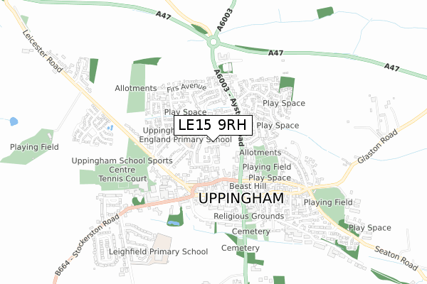 LE15 9RH map - small scale - OS Open Zoomstack (Ordnance Survey)