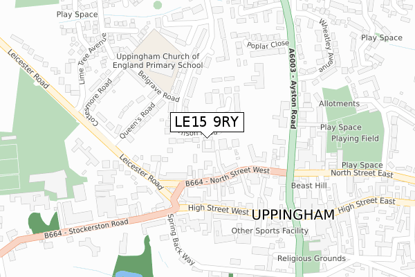 LE15 9RY map - large scale - OS Open Zoomstack (Ordnance Survey)