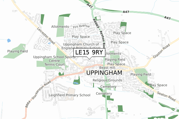 LE15 9RY map - small scale - OS Open Zoomstack (Ordnance Survey)