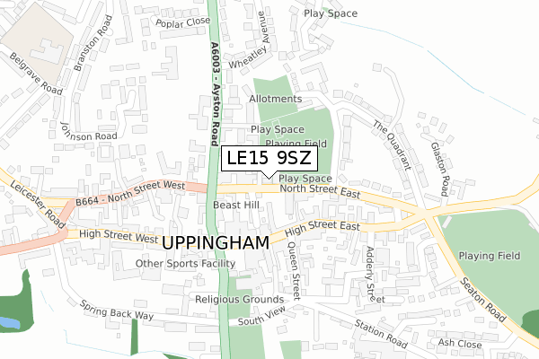 LE15 9SZ map - large scale - OS Open Zoomstack (Ordnance Survey)