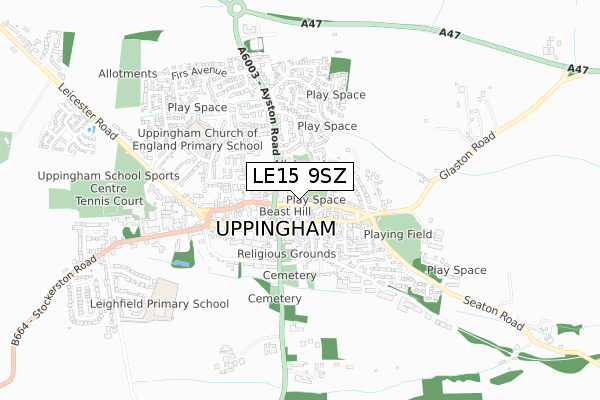 LE15 9SZ map - small scale - OS Open Zoomstack (Ordnance Survey)