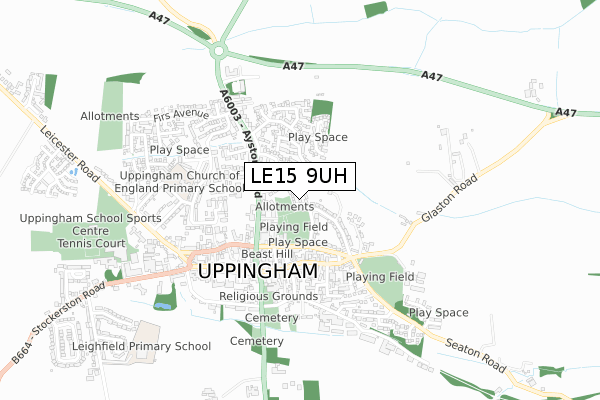 LE15 9UH map - small scale - OS Open Zoomstack (Ordnance Survey)