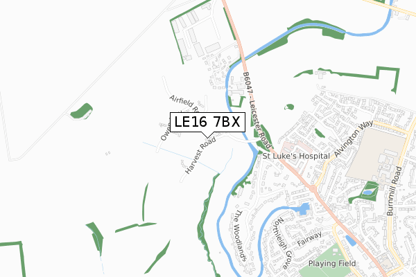 LE16 7BX map - small scale - OS Open Zoomstack (Ordnance Survey)