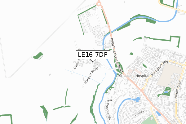 LE16 7DP map - small scale - OS Open Zoomstack (Ordnance Survey)