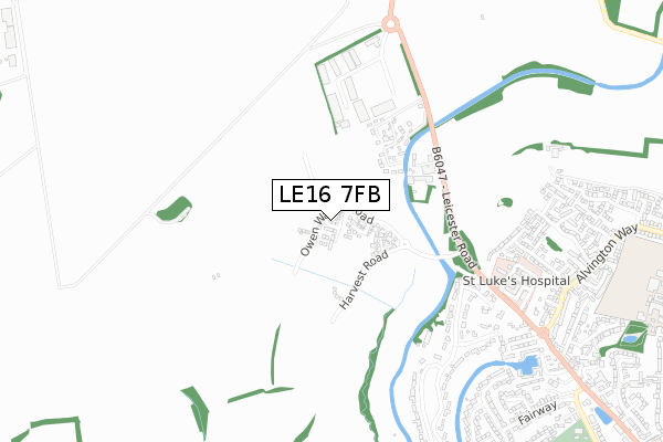 LE16 7FB map - small scale - OS Open Zoomstack (Ordnance Survey)