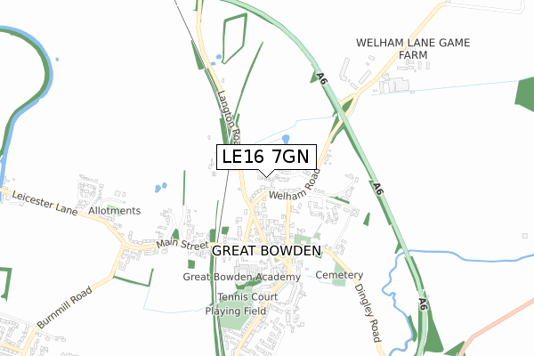 LE16 7GN map - small scale - OS Open Zoomstack (Ordnance Survey)