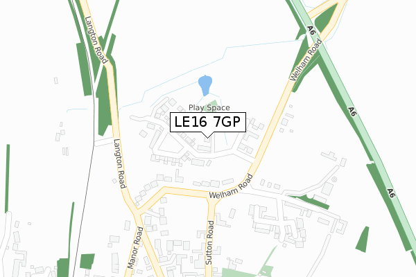 LE16 7GP map - large scale - OS Open Zoomstack (Ordnance Survey)