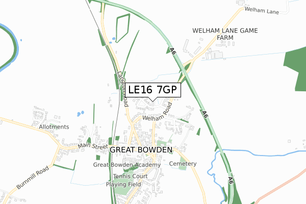 LE16 7GP map - small scale - OS Open Zoomstack (Ordnance Survey)