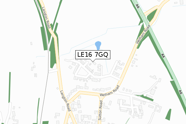 LE16 7GQ map - large scale - OS Open Zoomstack (Ordnance Survey)