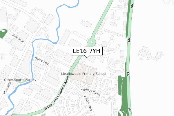 LE16 7YH map - large scale - OS Open Zoomstack (Ordnance Survey)