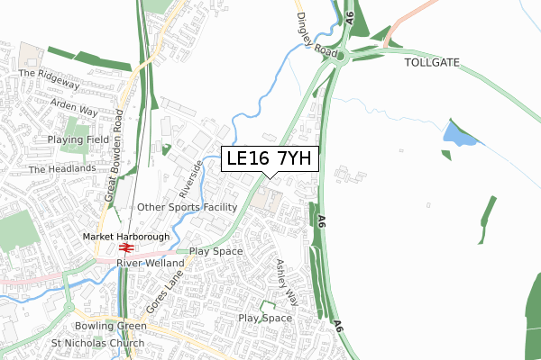 LE16 7YH map - small scale - OS Open Zoomstack (Ordnance Survey)