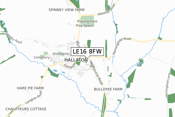 LE16 8FW map - small scale - OS Open Zoomstack (Ordnance Survey)