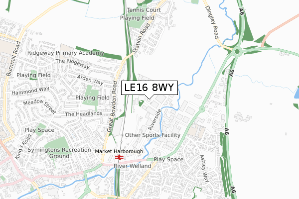 LE16 8WY map - small scale - OS Open Zoomstack (Ordnance Survey)