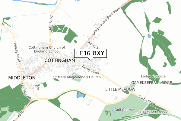 LE16 8XY map - small scale - OS Open Zoomstack (Ordnance Survey)