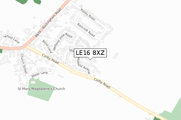 LE16 8XZ map - large scale - OS Open Zoomstack (Ordnance Survey)