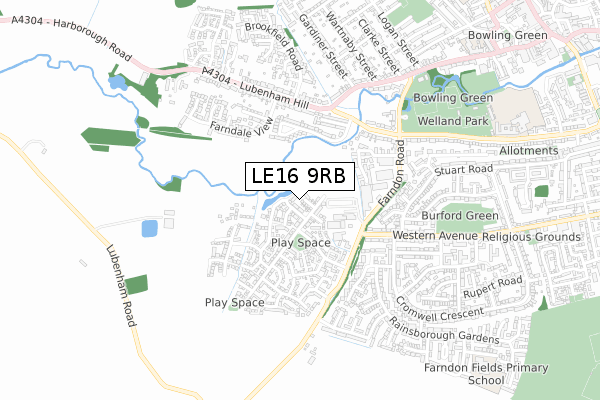 LE16 9RB map - small scale - OS Open Zoomstack (Ordnance Survey)