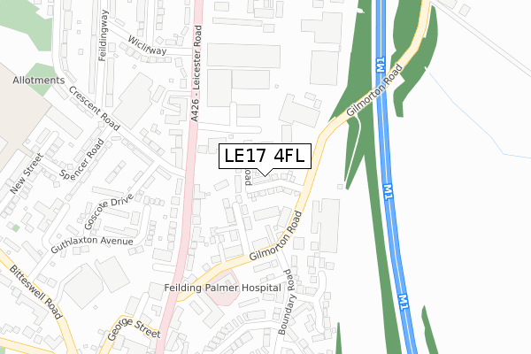 LE17 4FL map - large scale - OS Open Zoomstack (Ordnance Survey)