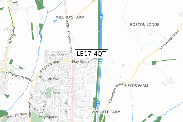 LE17 4QT map - small scale - OS Open Zoomstack (Ordnance Survey)