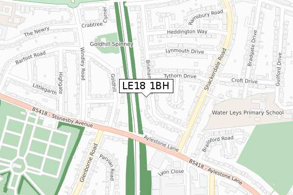 LE18 1BH map - large scale - OS Open Zoomstack (Ordnance Survey)