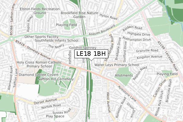 LE18 1BH map - small scale - OS Open Zoomstack (Ordnance Survey)