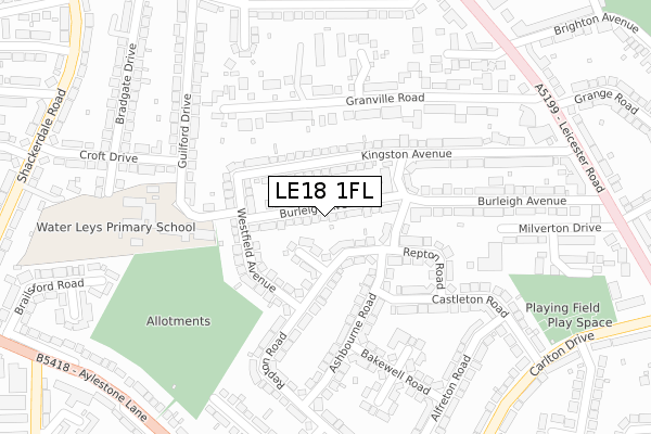 LE18 1FL map - large scale - OS Open Zoomstack (Ordnance Survey)