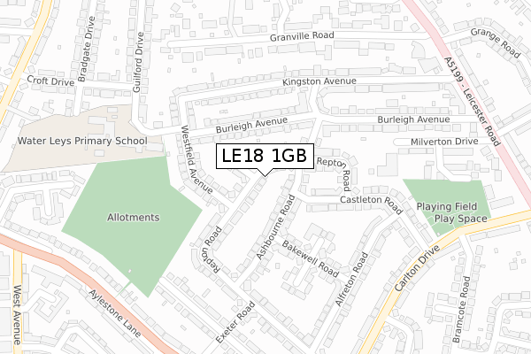 LE18 1GB map - large scale - OS Open Zoomstack (Ordnance Survey)