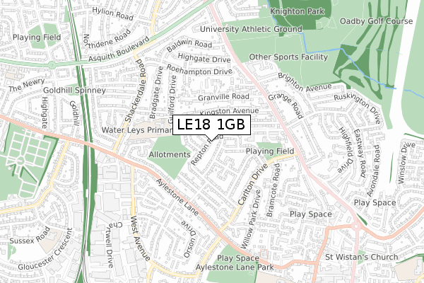 LE18 1GB map - small scale - OS Open Zoomstack (Ordnance Survey)