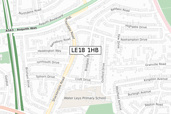 LE18 1HB map - large scale - OS Open Zoomstack (Ordnance Survey)