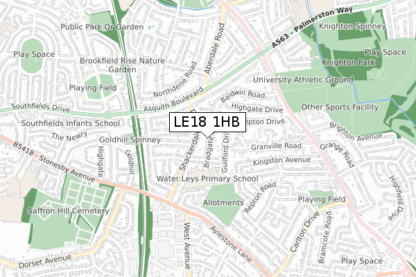 LE18 1HB map - small scale - OS Open Zoomstack (Ordnance Survey)