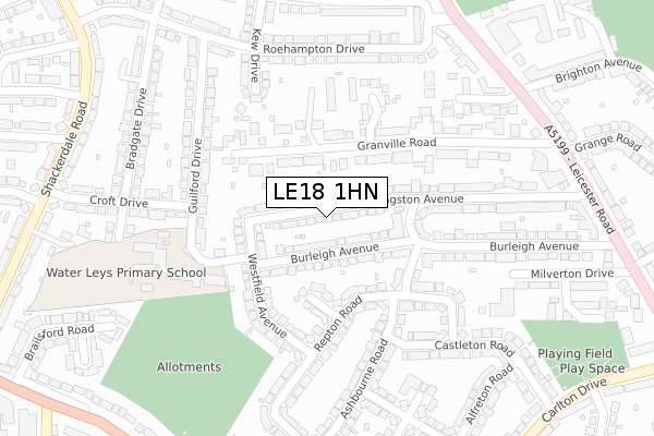 LE18 1HN map - large scale - OS Open Zoomstack (Ordnance Survey)