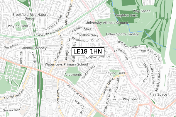 LE18 1HN map - small scale - OS Open Zoomstack (Ordnance Survey)