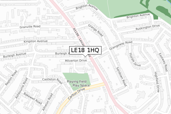 LE18 1HQ map - large scale - OS Open Zoomstack (Ordnance Survey)