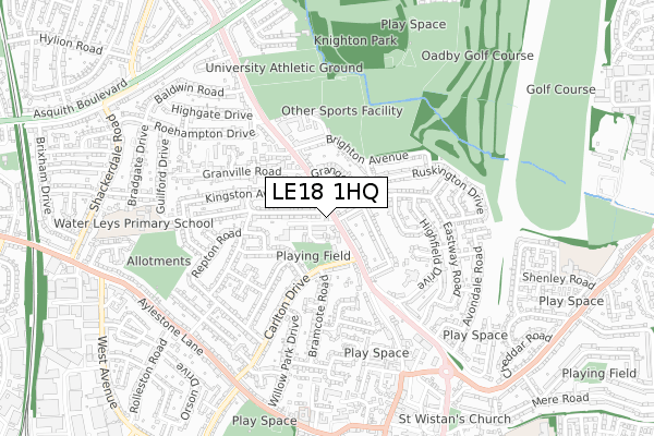 LE18 1HQ map - small scale - OS Open Zoomstack (Ordnance Survey)