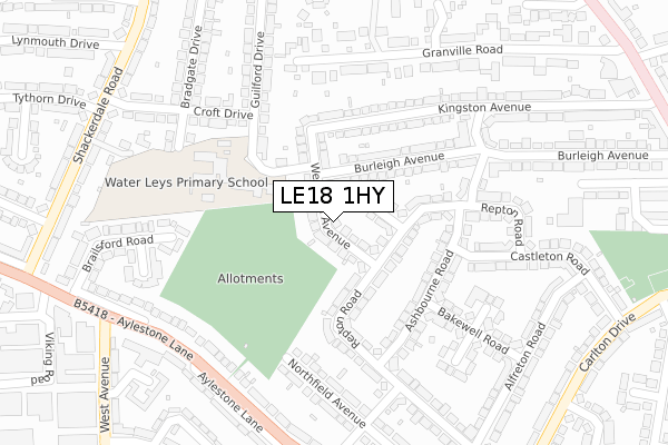 LE18 1HY map - large scale - OS Open Zoomstack (Ordnance Survey)