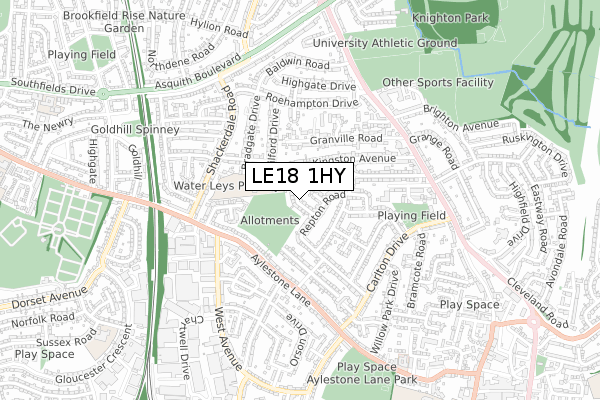 LE18 1HY map - small scale - OS Open Zoomstack (Ordnance Survey)