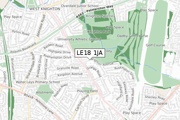 LE18 1JA map - small scale - OS Open Zoomstack (Ordnance Survey)