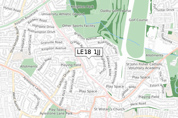 LE18 1JJ map - small scale - OS Open Zoomstack (Ordnance Survey)