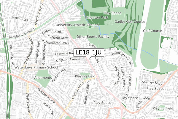 LE18 1JU map - small scale - OS Open Zoomstack (Ordnance Survey)