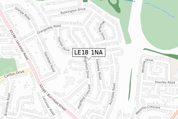 LE18 1NA map - large scale - OS Open Zoomstack (Ordnance Survey)