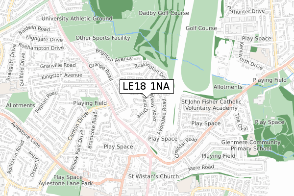 LE18 1NA map - small scale - OS Open Zoomstack (Ordnance Survey)