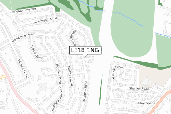 LE18 1NG map - large scale - OS Open Zoomstack (Ordnance Survey)