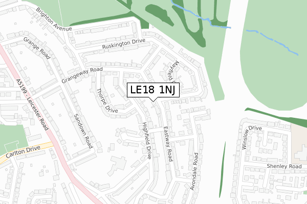 LE18 1NJ map - large scale - OS Open Zoomstack (Ordnance Survey)