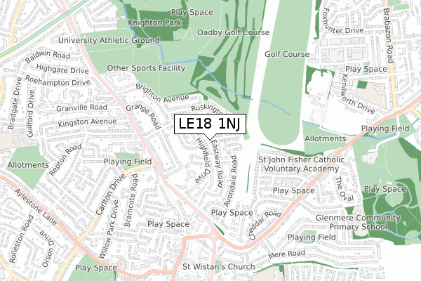 LE18 1NJ map - small scale - OS Open Zoomstack (Ordnance Survey)