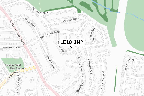 LE18 1NP map - large scale - OS Open Zoomstack (Ordnance Survey)