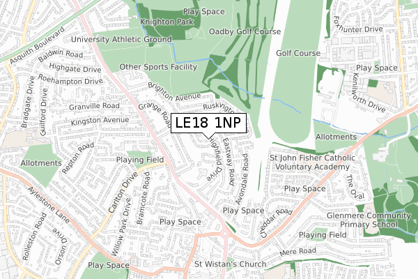 LE18 1NP map - small scale - OS Open Zoomstack (Ordnance Survey)