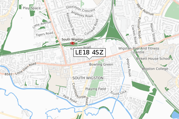 LE18 4SZ map - small scale - OS Open Zoomstack (Ordnance Survey)