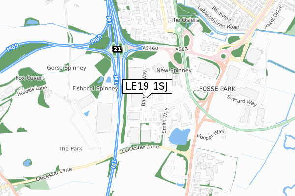 LE19 1SJ map - small scale - OS Open Zoomstack (Ordnance Survey)