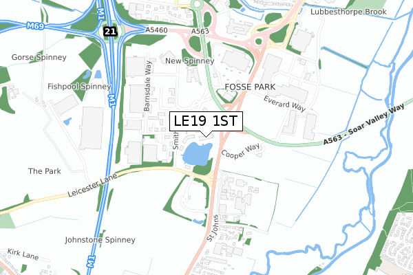 LE19 1ST map - small scale - OS Open Zoomstack (Ordnance Survey)